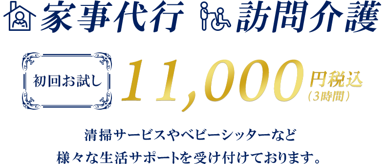 家事代行・訪問介護が初回お試し10,000円(3時間)！清掃サービスやベビーシッターなど様々な生活サポートを受け付けております。24時間派遣対応。